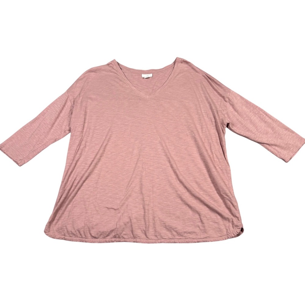 J. Jill Womens XL Pink Mixed Media V-Neck Button Back 3/4 Sleeve Knit Top